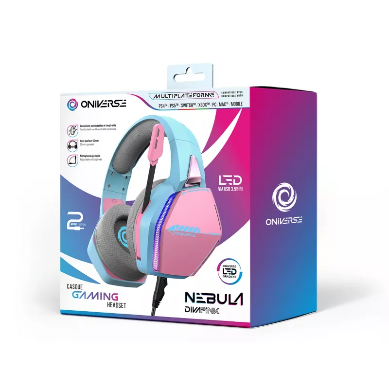 Oniverse Gaming Headset Nebula - Diva Pink (Multiplatform), Wired, Gaming, 20 - 20000 Hz, 356 g, Headset, Žydra, Pink