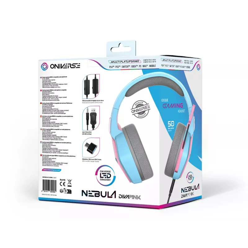 Oniverse Gaming Headset Nebula - Diva Pink (Multiplatform), Wired, Gaming, 20 - 20000 Hz, 356 g, Headset, Žydra, Pink