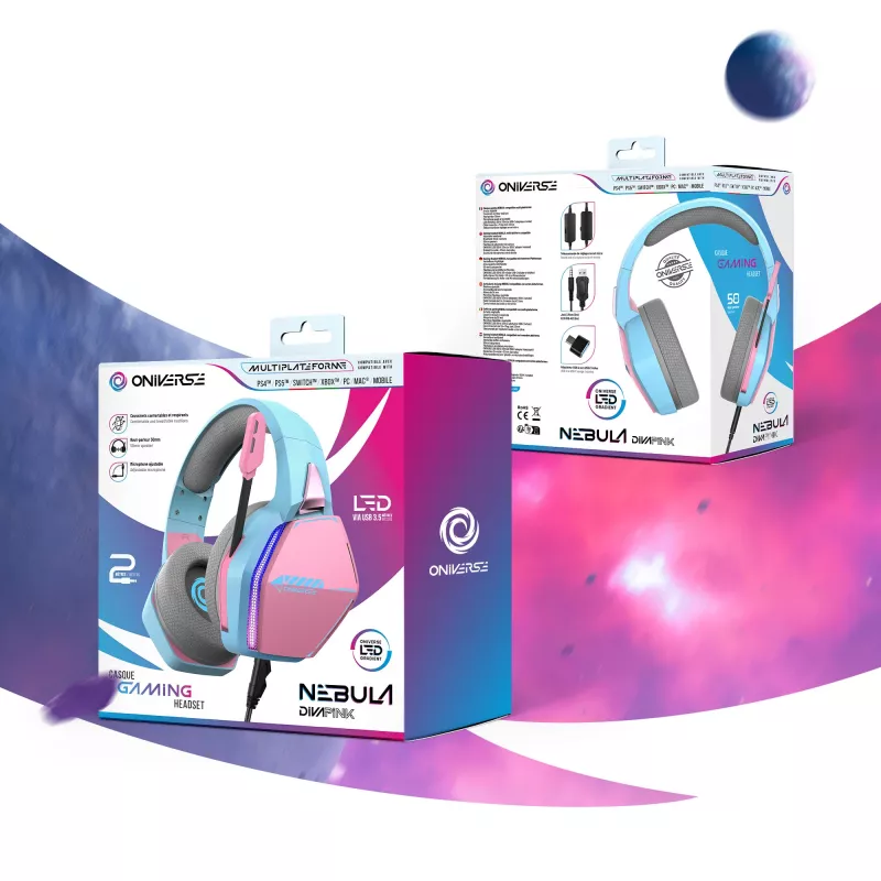 Oniverse Gaming Headset Nebula - Diva Pink (Multiplatform), Wired, Gaming, 20 - 20000 Hz, 356 g, Headset, Žydra, Pink