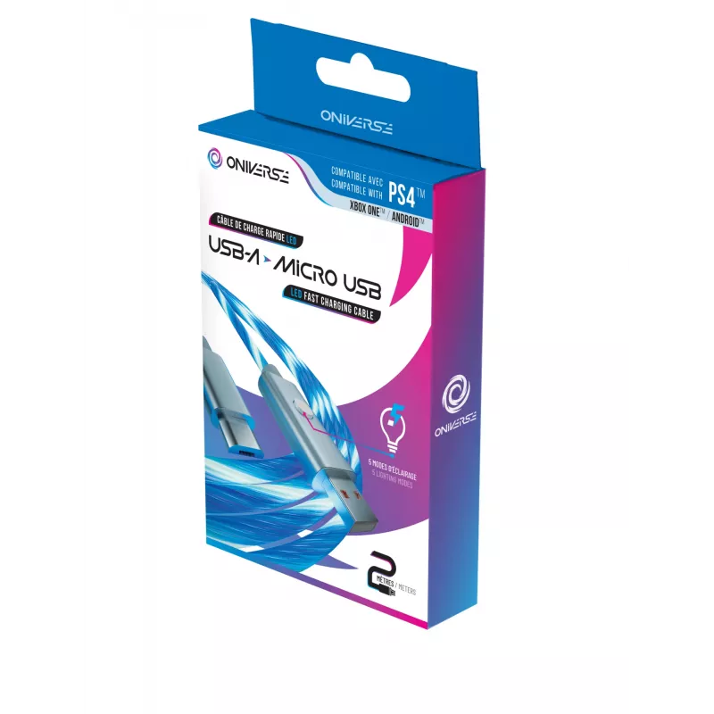Oniverse mikro USB įkrovimo laidas su LED - 2 metrai - baltas (kelių platformų)