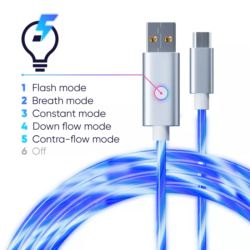 Oniverse mikro USB įkrovimo laidas su LED - 2 metrai - baltas (kelių platformų)