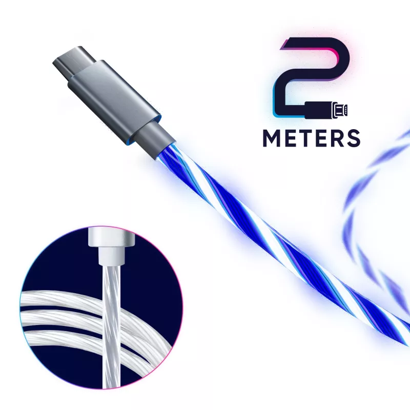 Oniverse mikro USB įkrovimo laidas su LED - 2 metrai - baltas (kelių platformų)