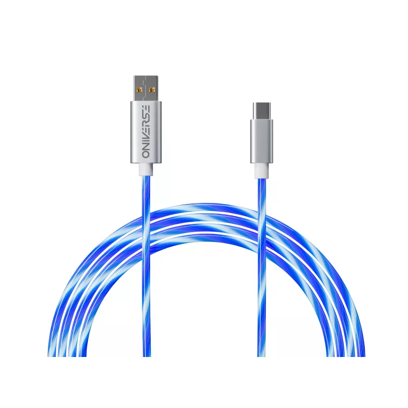 Oniverse USB-C į USB-C greito įkrovimo kabelis – 2 metrai – LED (Daugiaplatformis)