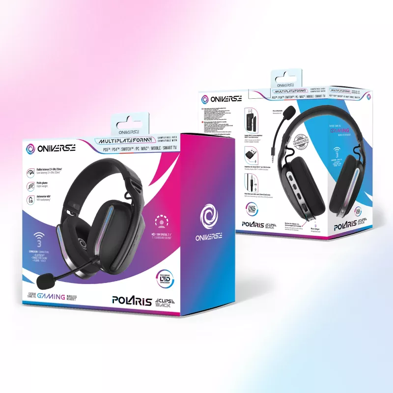 Oniverse belaidės žaidimų ausinės Polaris - Eclipse Juoda (daugiaplatformės)