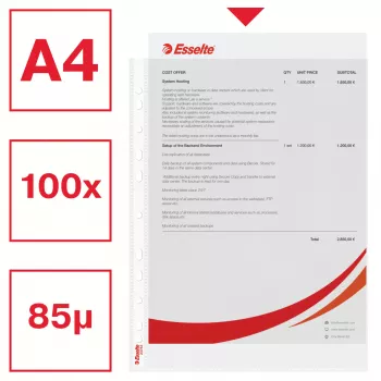 Esselte Plastlomme A4 75my klar 100 vnt.