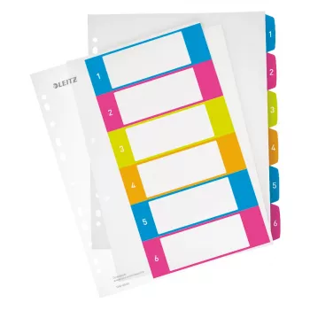 Leitz indeksai spausdinami PP A4+ 1-6 WOW, Skaitmeninis skirtukų indeksas, Polipropilenas (PP), Įvairiaspalvis, Stačias, A4 Maxi, 0,3 mm