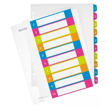 Leitz Indices Printable PP A4+ 1-10 WOW, Skaitmeninis skirtukų indeksas, Polipropilenas (PP), Įvairiaspalvis, Gulsčias, A4 Maxi, 245 mm