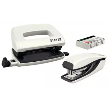 Leitz segiklio ir skylių mušimo rinkinys Mini WOW, 10 lapų, perlamutrinė, balta, P2, metalas, plastikas, 80 g/m², 3,5 cm