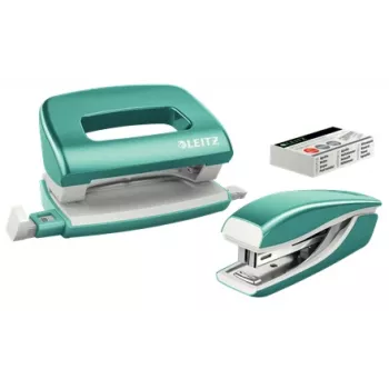 Leitz segiklio ir skylamušio rinkinys Mini WOW, 10 lapų, mėlynas, metalizuotas, perlamutrinis, P2, metalas, plastikas, 80 g/m², 3,5 cm
