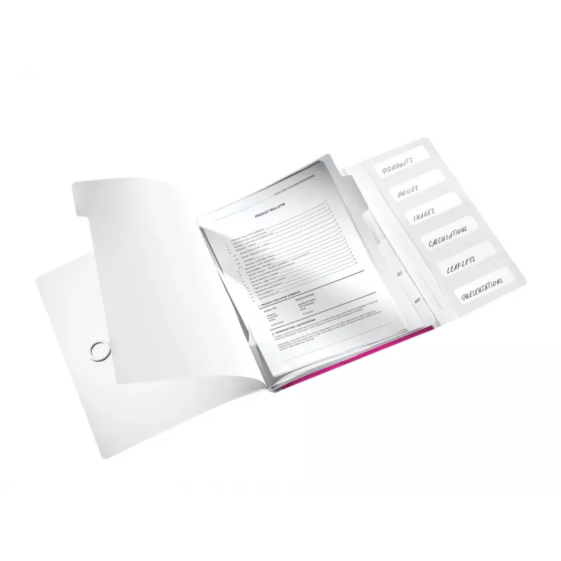Leitz skirstomoji knyga WOW PP 6 skirtukai, A4, polipropilenas (PP), metalinė, rožinė, 200 lapų, 260 mm, 17 mm