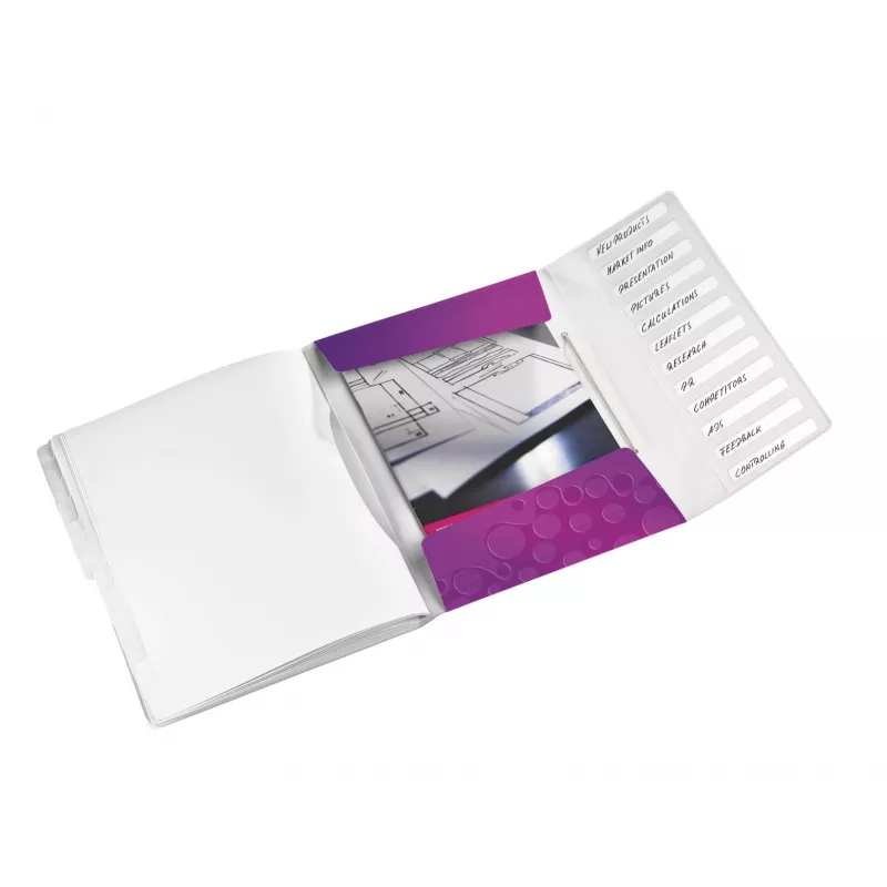 Leitz Divider Book WOW PP 12 skirtukų, A4, polipropilenas (PP), metalinė, violetinė, 200 lapų, 265 mm, 17 mm