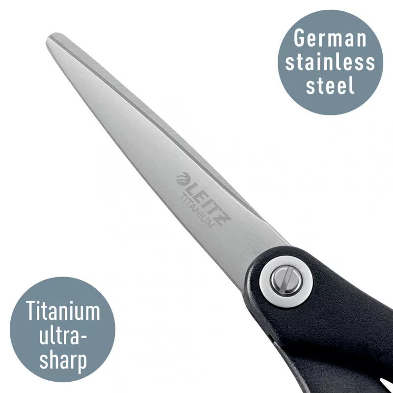 Leitz Titanium Quality žirklės 150 mm, suaugusiems, tiesaus kirpimo, vienos, juodos, metalinės, nerūdijantis plienas, titanas