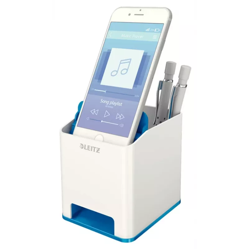 Leitz Sound Pen Holder WOW, mėlyna, balta, polistirenas, 90 mm, 101 mm, 100 mm, 140 g
