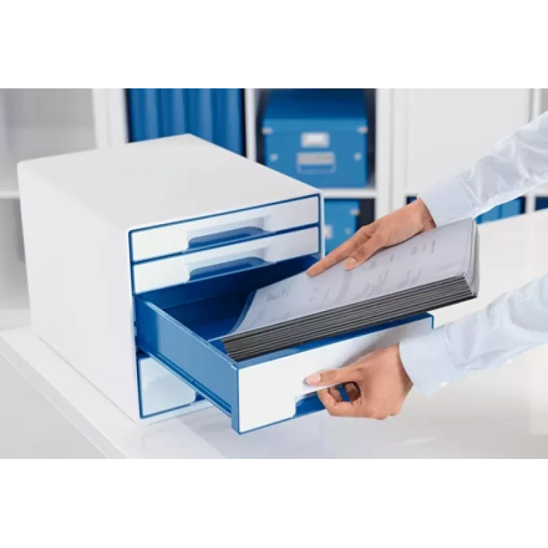 Leitz WOW Cube stalčių spintelė, 4 stalčiai, plastikas, mėlyna, balta, 1 vnt., 287 mm, 270 mm