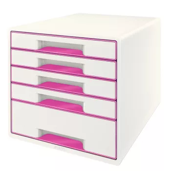 Leitz WOW Cube stalčių spintelė, 5 stalčiai, plastikinė, rožinė, balta, 1 vnt., 270 mm, 287 mm