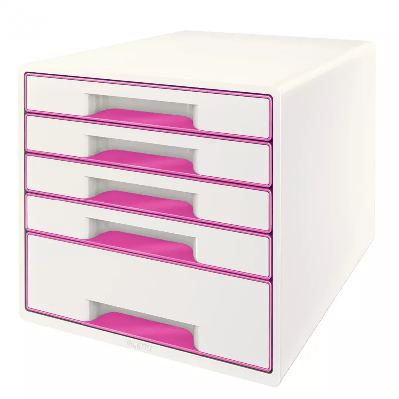 Leitz WOW Cube stalčių spintelė, 5 stalčiai, plastikinė, rožinė, balta, 1 vnt., 270 mm, 287 mm