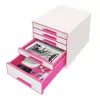 Leitz WOW Cube stalčių spintelė, 5 stalčiai, plastikinė, rožinė, balta, 1 vnt., 270 mm, 287 mm