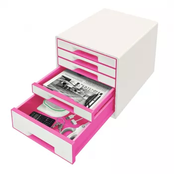 Leitz WOW Cube stalčių spintelė, 5 stalčiai, plastikinė, rožinė, balta, 1 vnt., 270 mm, 287 mm