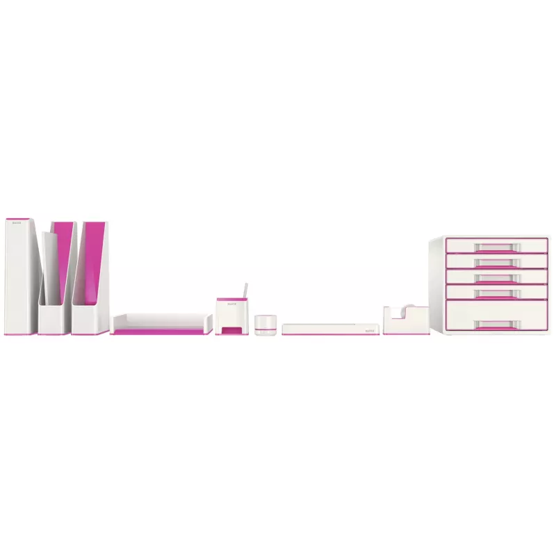 Leitz WOW Cube stalčių spintelė, 5 stalčiai, plastikinė, rožinė, balta, 1 vnt., 270 mm, 287 mm