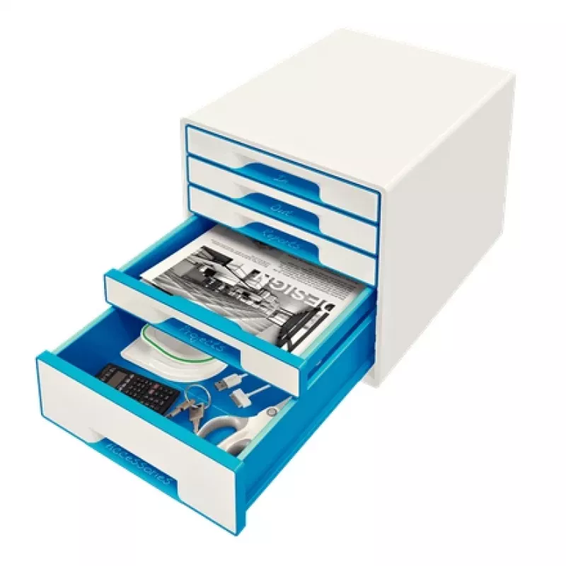 Leitz Drawer Cabinet WOW Cube 5-drawer, 5 stalčiai (-ių), Plastikas, Mėlyna, Balta, 1 vnt., 287 mm, 270 mm