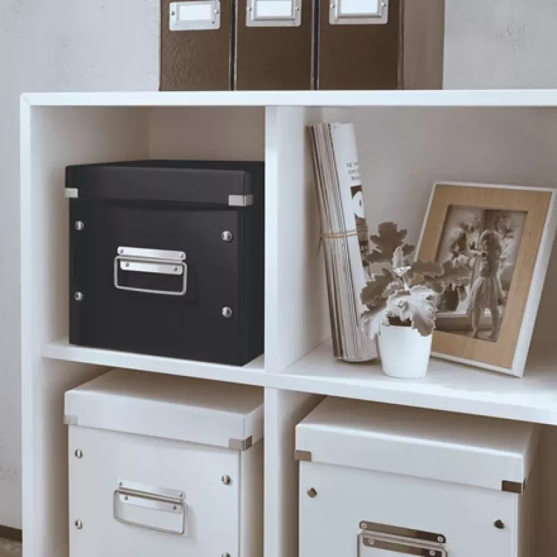 Leitz Click & Store WOW Cube Medium Storage Box, laikymo dėžė, juoda, stačiakampio formos, kartoninė, vienspalvė, skirta naudoti patalpose