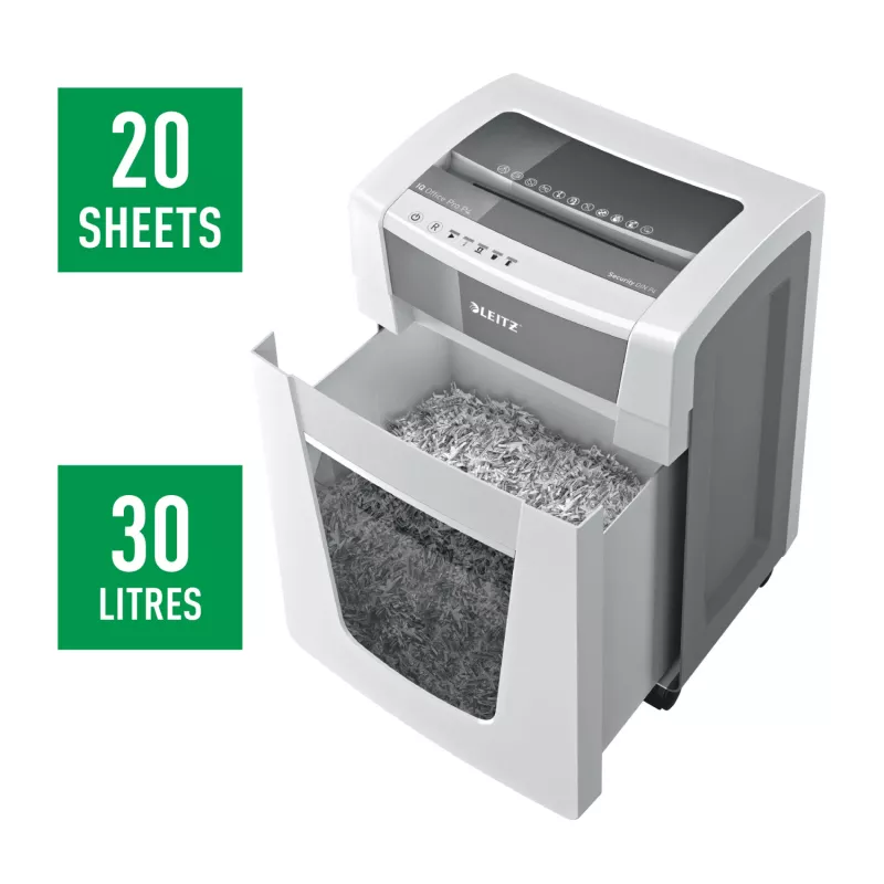 Leitz IQ Office Pro popieriaus smulkintuvas P4, kryžminis smulkinimas, 23 cm, 4 x 40 mm, 30 l, 275 lapų, 55 dB