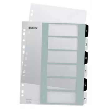 Leitz Indices Printable PP A4+ 1-6 WOW White/Juoda, numeruotos skirtukai, polipropilenas (PP), juoda, balta, A4 Maxi, 245 mm, 305 mm
