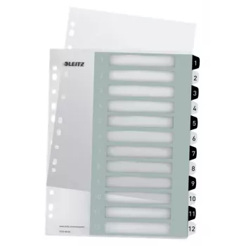 Leitz Indices Printable PP A4+ 1-12 WOW White/Juoda, Skaitmeninis skirtukų rodyklė, Polipropilenas (PP), Juoda, Balta, A4 Maxi, 245 mm, 305 mm