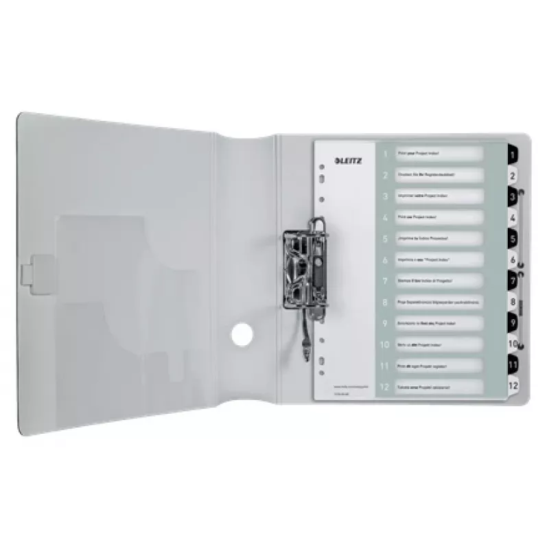 Leitz Indices Printable PP A4+ 1-12 WOW White/Juoda, Skaitmeninis skirtukų rodyklė, Polipropilenas (PP), Juoda, Balta, A4 Maxi, 245 mm, 305 mm