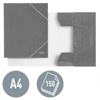 Leitz 3 atvartų aplankas WOW Card/POB A4, atvartinis aplankas, A4, polipropilenas (PP), juodas, 150 lapų, elastinė juosta