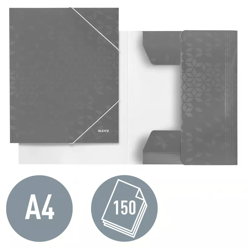 Leitz 3 atvartų aplankas WOW Card/POB A4, atvartinis aplankas, A4, polipropilenas (PP), juodas, 150 lapų, elastinė juosta