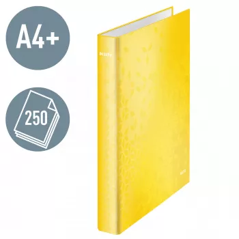 Leitz Ringbinder WOW Laminuotas A4+ 2DR/25mm, A4+, D-formos žiedai, Kartonas, Geltonas, 250 lapų, 80 g/m²