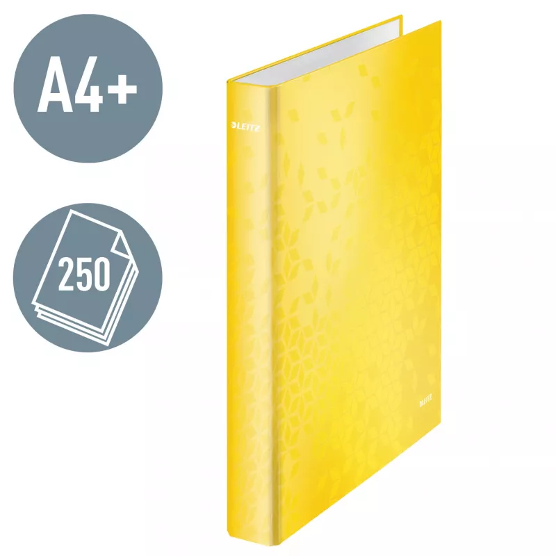 Leitz Ringbinder WOW Laminuotas A4+ 2DR/25mm, A4+, D-formos žiedai, Kartonas, Geltonas, 250 lapų, 80 g/m²