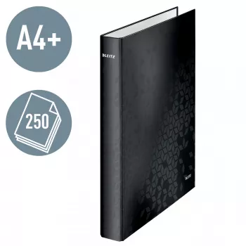 Leitz Ringbinder WOW Laminuotas A4+ 2DR/25mm, A4+, D-žiedo, Kartoninis, Juodas, 250 lapų, 80 g/m²