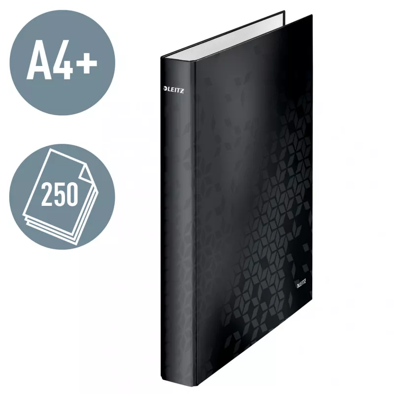 Leitz Ringbinder WOW Laminuotas A4+ 2DR/25mm, A4+, D-žiedo, Kartoninis, Juodas, 250 lapų, 80 g/m²