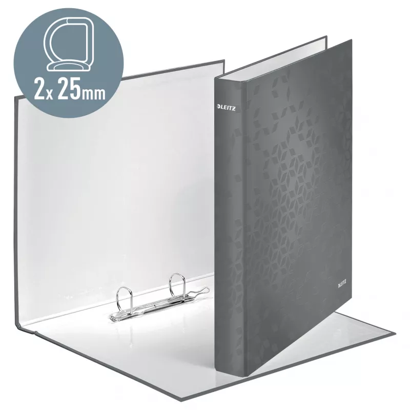 Leitz Ringbinder WOW Laminuotas A4+ 2DR/25mm, A4+, D-žiedo, Kartoninis, Juodas, 250 lapų, 80 g/m²
