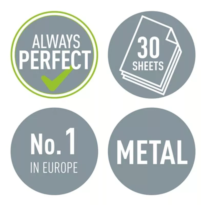 Leitz skylamušis WOW 5008 metalinis 2 skylėms / 30 lapų, 30 lapų, Juoda, Balta, Metalas, 8 cm, 5,5 mm, A4, A5, A6, Folio, US-Quart, 8 x 8 x 8 cm