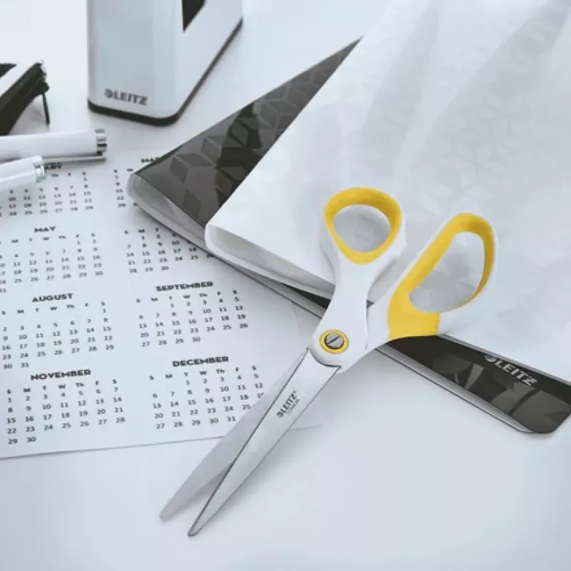 Leitz WOW Titanium Office Scissors 205 mm, Adult, Straight cut, Single, White, Geltona, Stainless steel, Office scissors