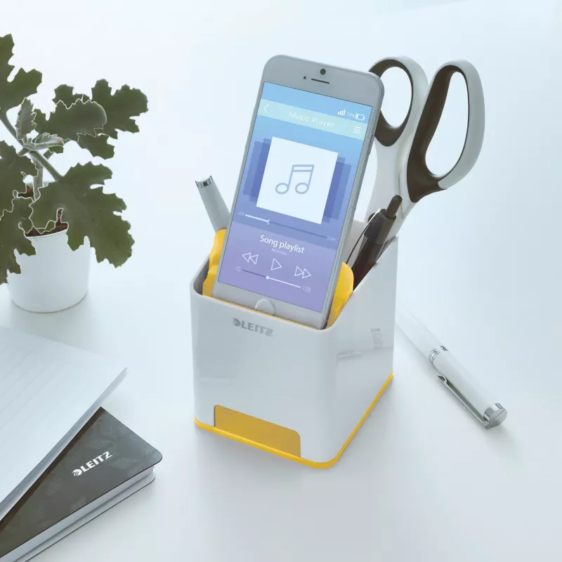 Leitz Sound Pen Holder WOW, balta, geltona, polistirenas, 90 mm, 101 mm, 100 mm, 140 g