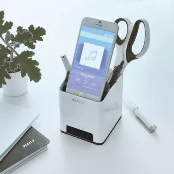 Leitz Sound Pen Holder WOW, juoda, balta, polistirenas, 90 mm, 101 mm, 100 mm, 140 g