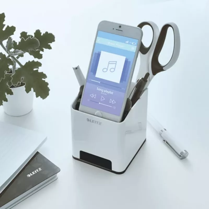 Leitz Sound Pen Holder WOW, juoda, balta, polistirenas, 90 mm, 101 mm, 100 mm, 140 g