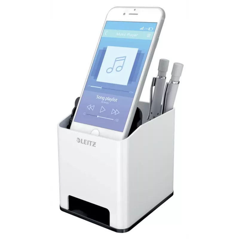 Leitz Sound Pen Holder WOW, juoda, balta, polistirenas, 90 mm, 101 mm, 100 mm, 140 g