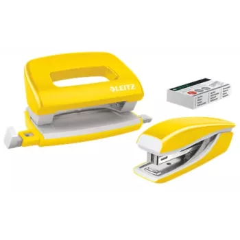 Leitz segiklio ir skylamušio rinkinys Mini WOW, 10 lapų, geltonas, P2, metalas, plastikas, 3,5 cm, 100 segtukų