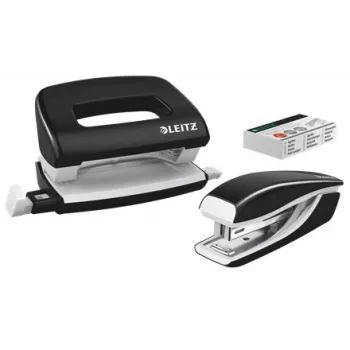 Leitz segiklio ir skylamušio rinkinys Mini WOW, 10 lapų, juoda, P2, metalas, plastikas, 3,5 cm, 100 segtukų