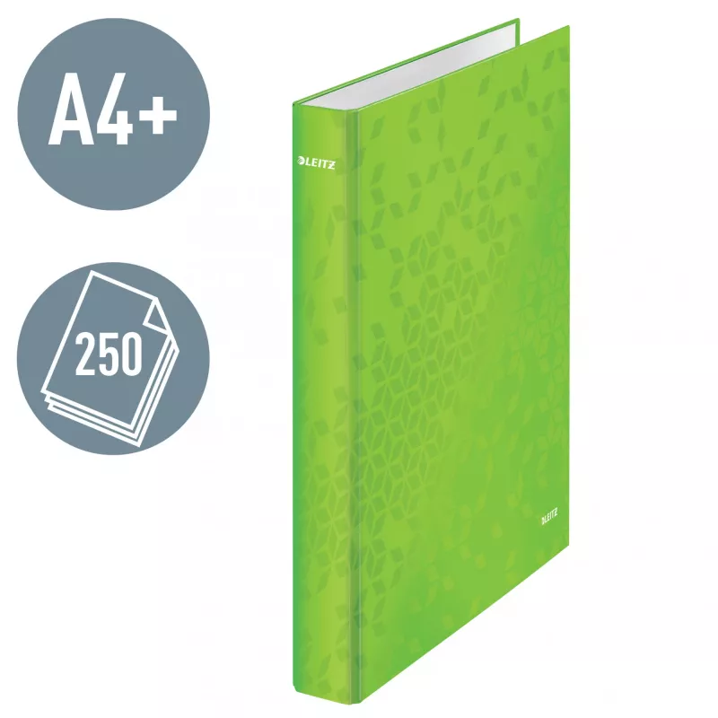 Leitz segtuvas WOW Laminuotas A4+ 2D/25 mm, A4+, D formos žiedas, Kartonas, Žalias, 250 lapų, 80 g/m²