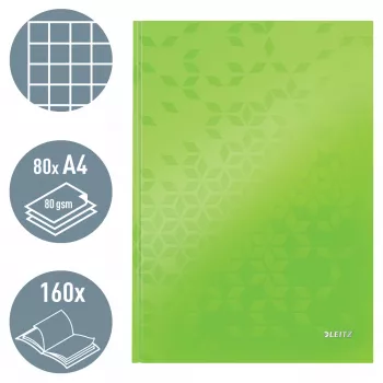 Leitz WOW sąsiuvinis A4 languotas kietu viršeliu 90g/80 lapų, Raštuotas, Žalias, A4, 80 lapų, 80 g/m², Languotas popierius