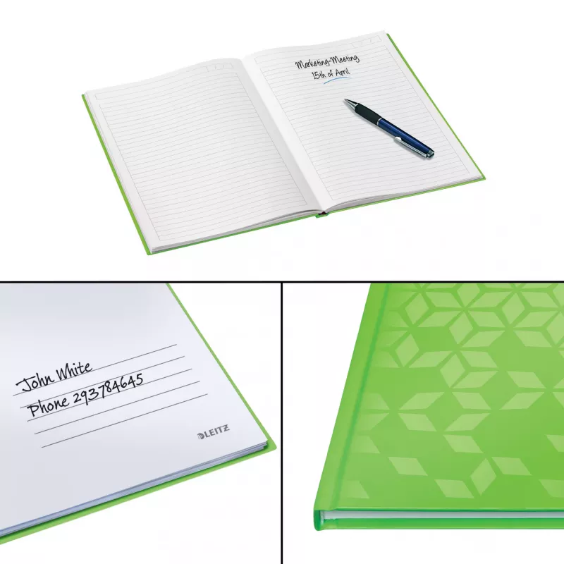 Leitz Notebook WOW A5 liniuotas, kietu viršeliu, 90g/80 lapų, raštas, žalias, A5, 80 lapų, 80 g/m², liniuotas popierius