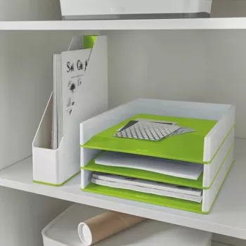 Leitz WOW dviejų spalvų laiškų dėklas, plastikinis, žalias, baltas, A4, 267 mm, 336 mm