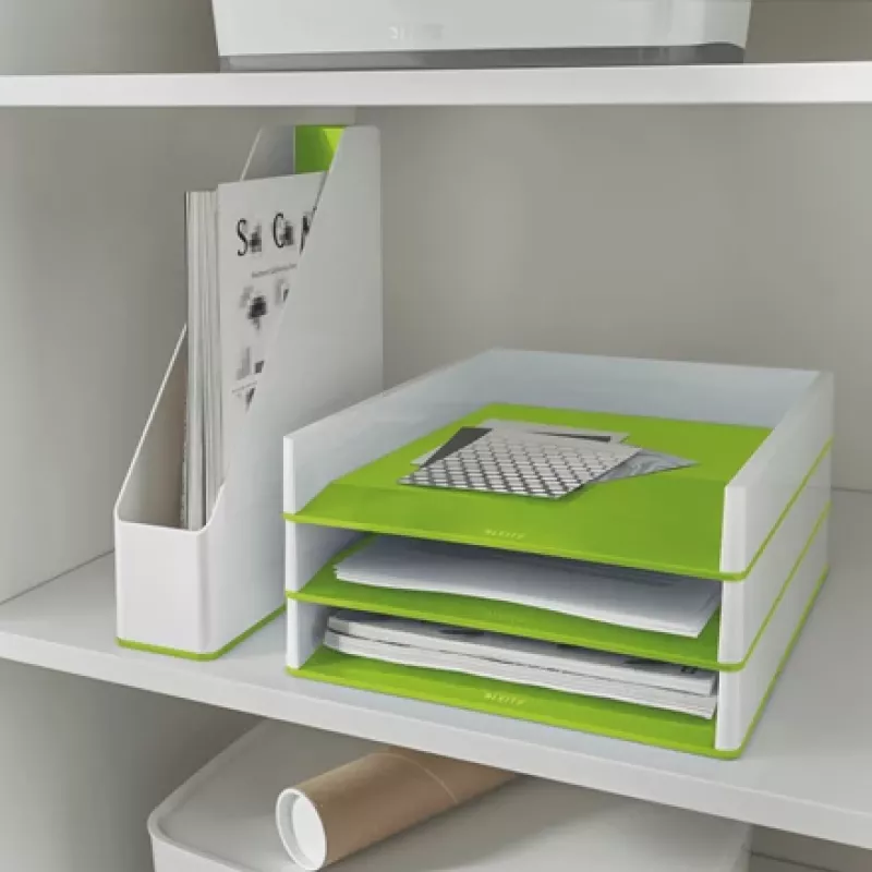 Leitz WOW dviejų spalvų laiškų dėklas, plastikinis, žalias, baltas, A4, 267 mm, 336 mm
