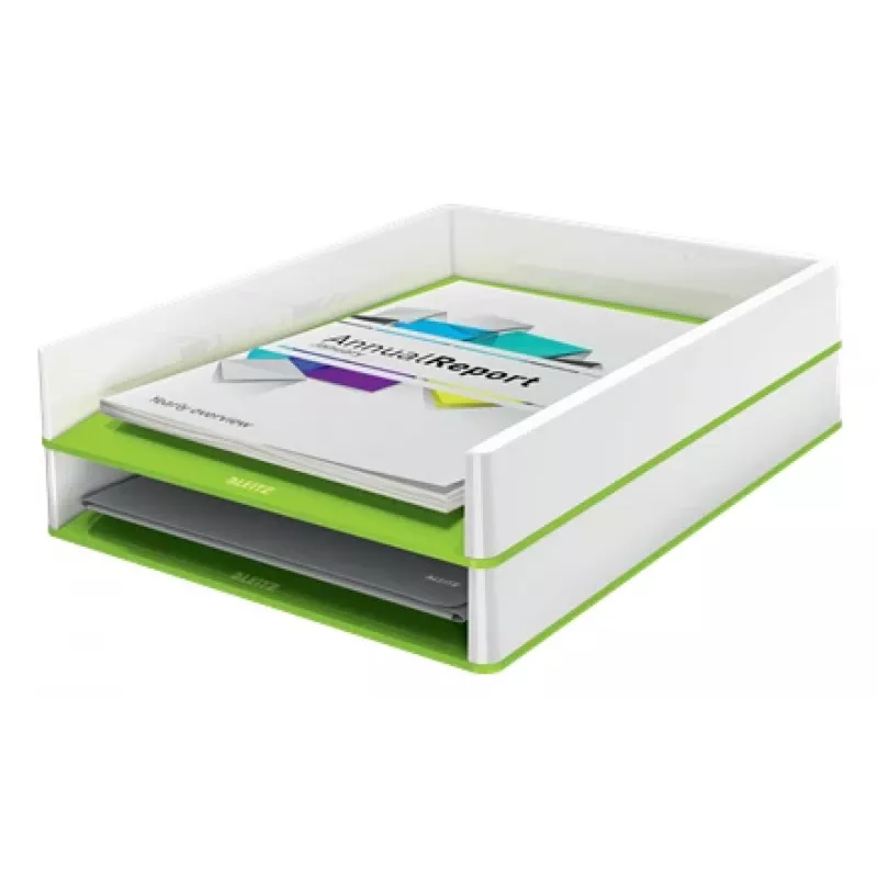 Leitz WOW dviejų spalvų laiškų dėklas, plastikinis, žalias, baltas, A4, 267 mm, 336 mm